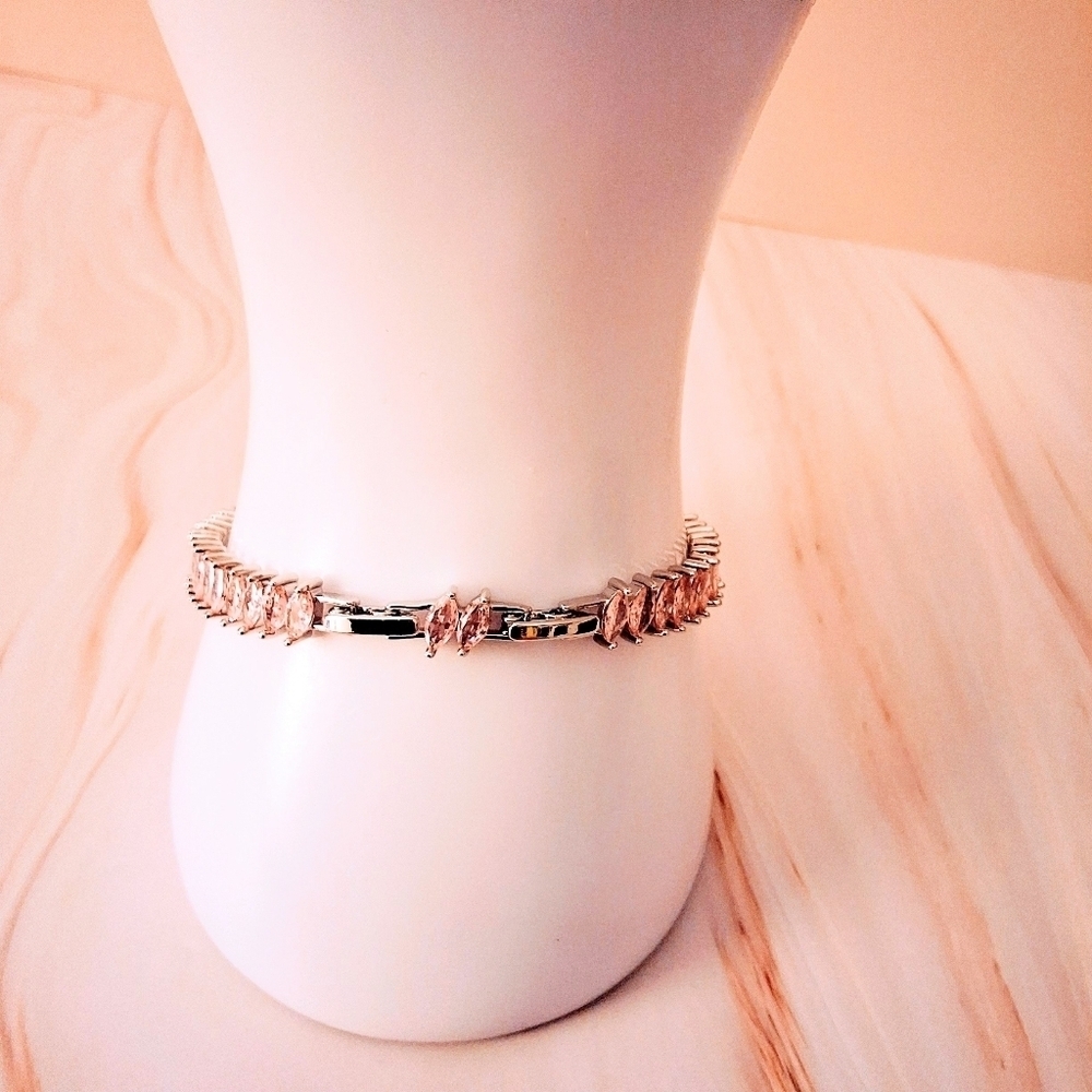 Pretty Bird 18K White Gold Plated Pink Crystal Bracelet - Picture 12 of 16